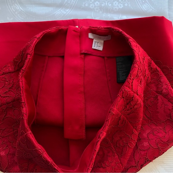 H & M Red Laced Floral A-Line Mini Skirt Women’s Size 8 Fully- Zippered Back - Picture 12 of 16